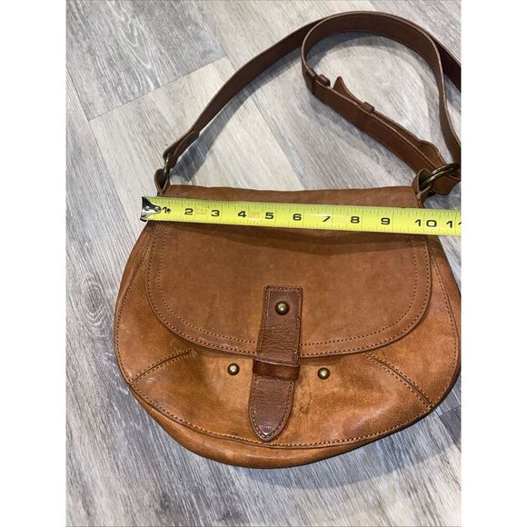 Lucky Brand Brown Goat Leather Saddle Bag Crossbody Purse Boho Classic - Picture 2 of 9